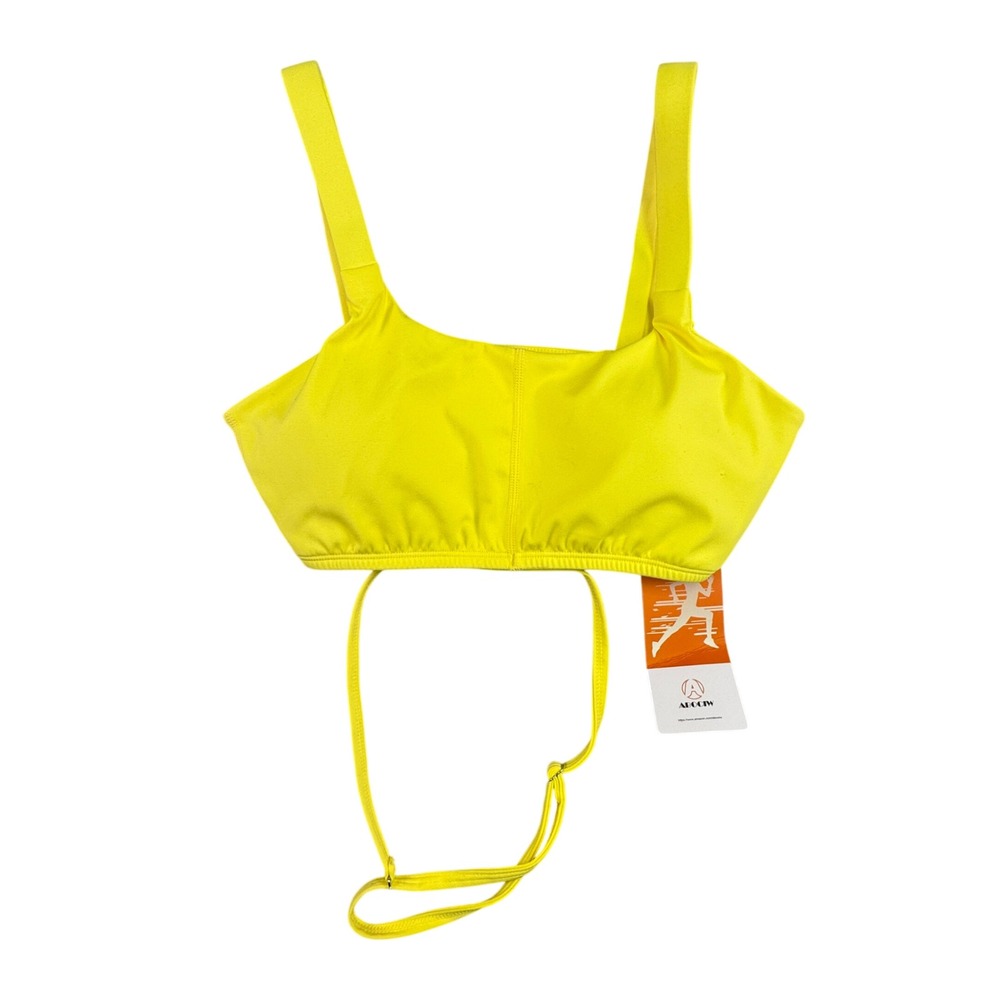 ABOCIW Women's Neon Yellow Wrap Tie Sports Bra Top Small NWT